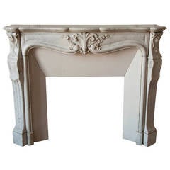 Antique Louis XV Style Fireplace Made Out of White Carrara Marble