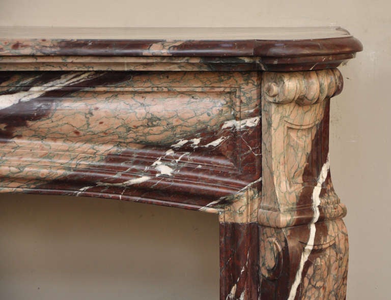 Louis XV style fireplace in a rare Campan Rubané marble For Sale 2