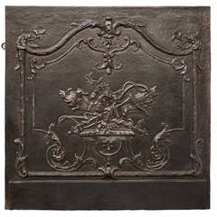 Large Antique Cast Iron Fireback with Torch and Quiver Decor