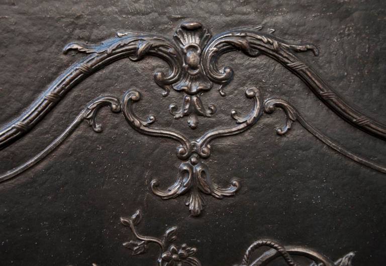 French Large Antique Cast Iron Fireback with Torch and Quiver Decor