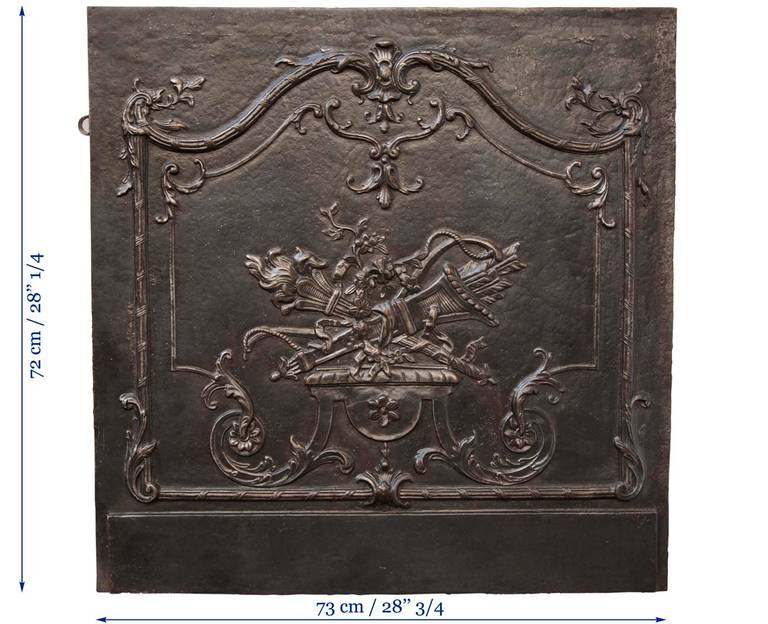 Large Antique Cast Iron Fireback with Torch and Quiver Decor 2