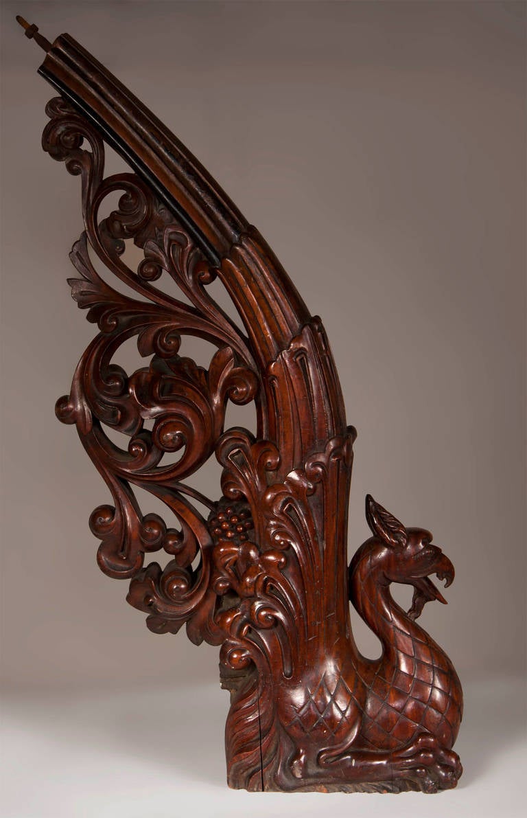 Napoleon III Antique Stair Banister Made Out of Mahogany Wood with Carved Griffin
