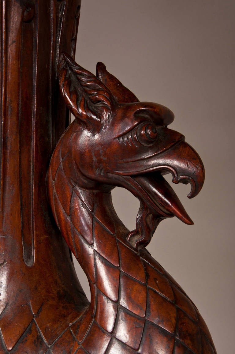 German Antique Stair Banister Made Out of Mahogany Wood with Carved Griffin