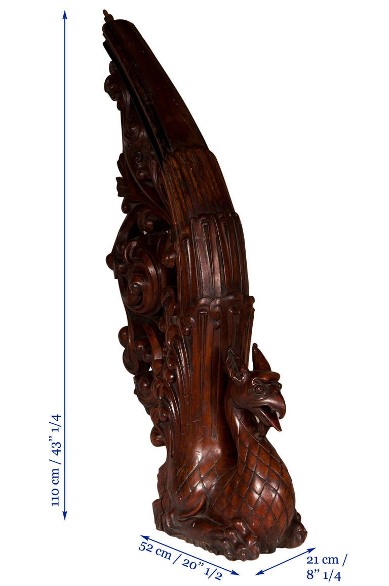 Antique Stair Banister Made Out of Mahogany Wood with Carved Griffin 1