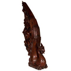 Antique Stair Banister Made Out of Mahogany Wood with Carved Griffin