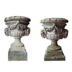 Pair of Antique Stone Garden Vases, 19th Century