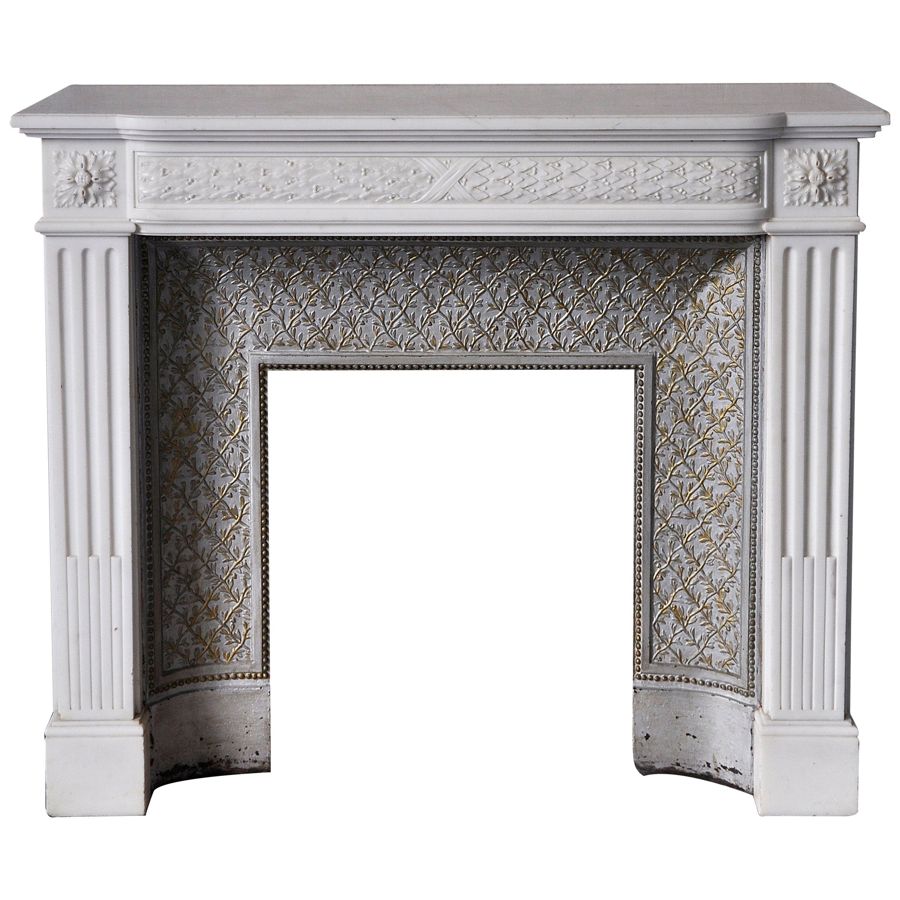 Antique Louis XVI Style Fireplace in Statuary Carrara Marble, 19th Century