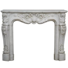 Louis XV Style Fireplace in Carrara Marble, Period 19th century