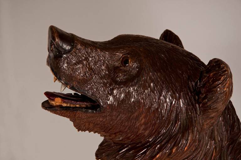 Swiss Black Forest Style Umbrella Holder in Bear Form, 19th Century