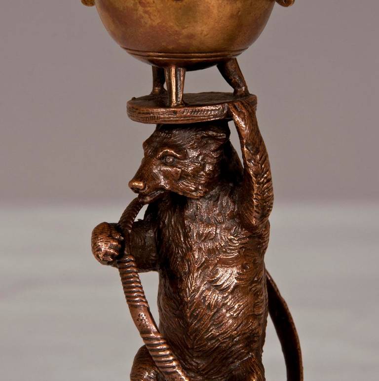 French Pair of Gilded Bronze Candlesticks with Circus Bears by Christophe Fratin