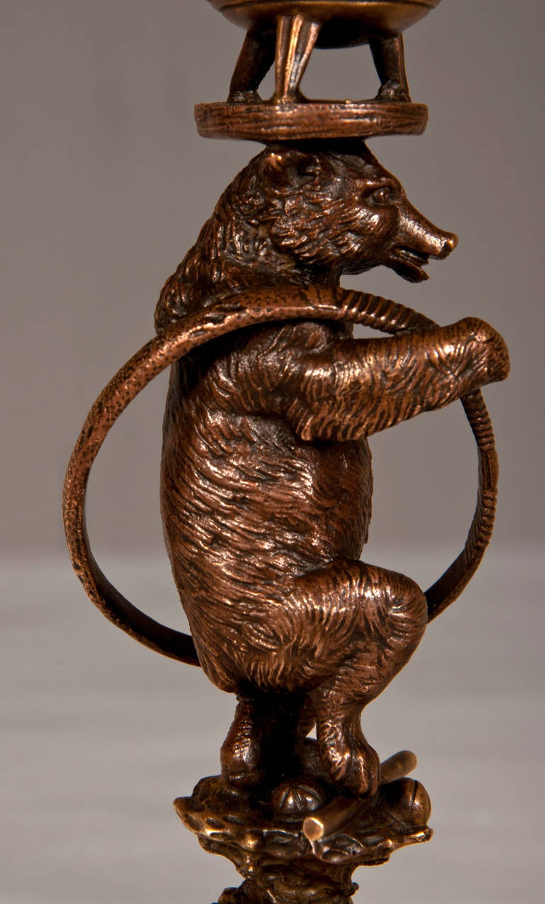 Pair of Gilded Bronze Candlesticks with Circus Bears by Christophe Fratin In Excellent Condition In Saint Ouen, FR