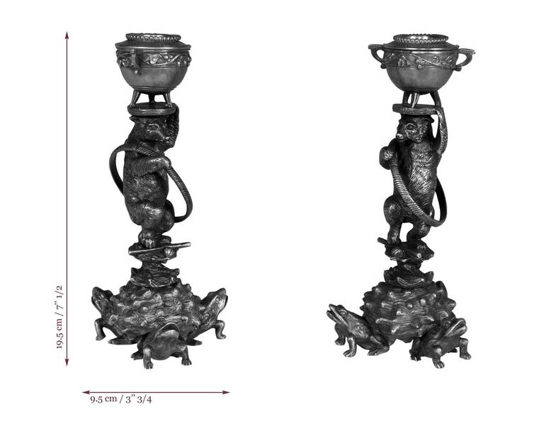 Pair of Gilded Bronze Candlesticks with Circus Bears by Christophe Fratin 1