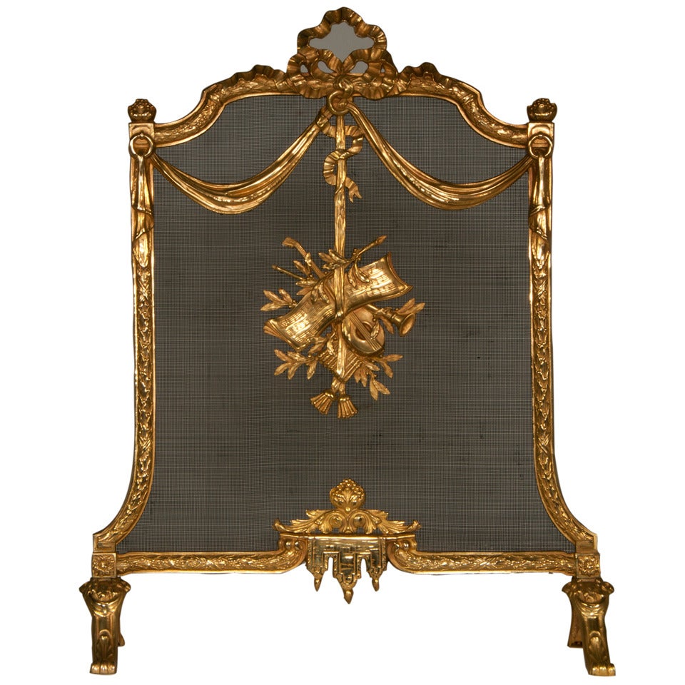 Louis XVI style fire screen in gilded bronze, 19th c.