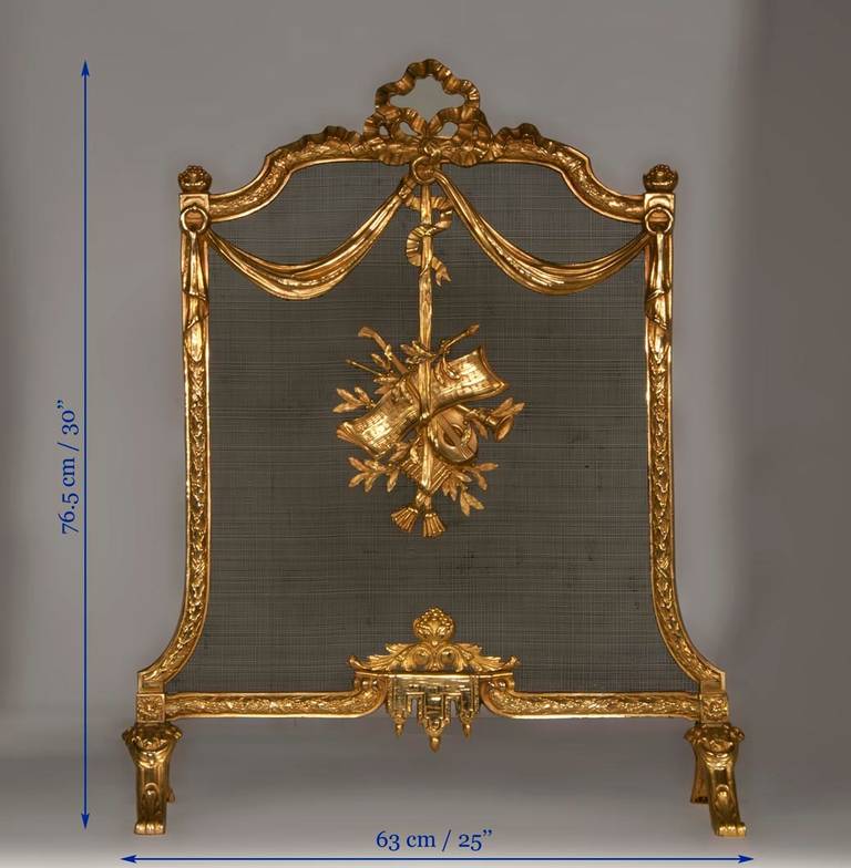 Louis XVI style fire screen in gilded bronze, 19th c. 1