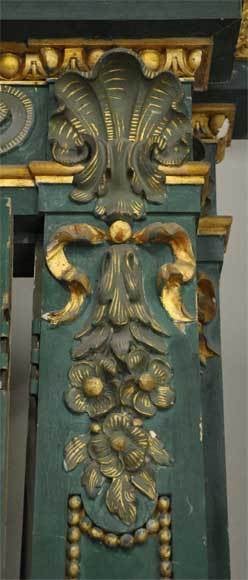 Stucco Pair of Green Painted Doors with Sculpted and Gilded Wood Panels  For Sale