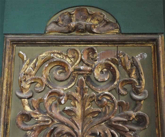 Pair of Green Painted Doors with Sculpted and Gilded Wood Panels  For Sale 2
