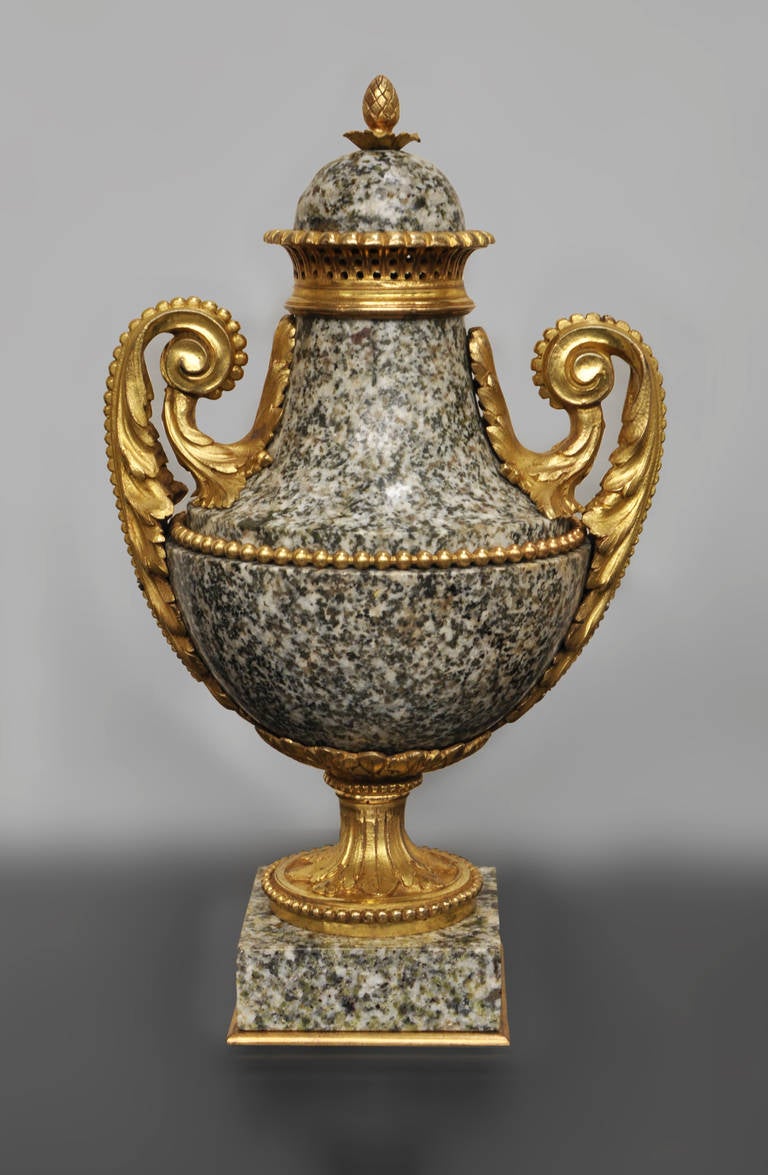 Pair of Granite and Gilded Bronze Cassolettes, 19th Century