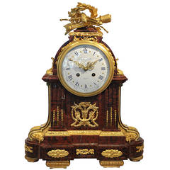 Rango Brothers Red Griotte, Marble and Gilded Bronze Clock, 1880s