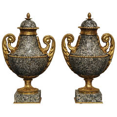 Pair of Granite and Gilded Bronze Cassolettes, 19th Century