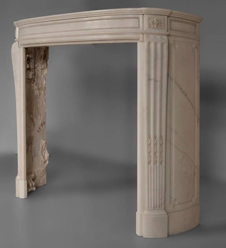 Rare Louis XVI Style Fireplace with Pearl Decor, Statuary Marble, 19th Century 3