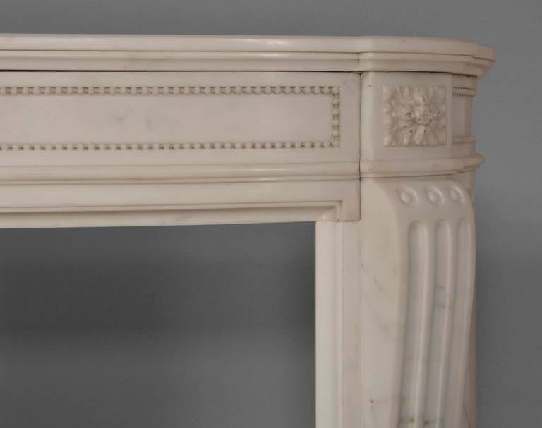 Rare Louis XVI Style Fireplace with Pearl Decor, Statuary Marble, 19th Century 4