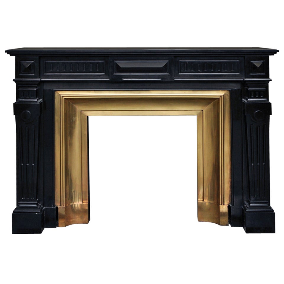 Napoleon III Style Antique Fireplace in Black Belgium Marble 19th Century