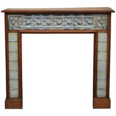 Antique Art Nouveau Period Fireplace Made Out of Oak Wood and Ceramic Tiles