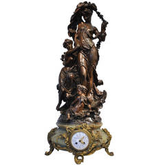 Emile Hébert, "Captives, " Brown Patina Bronze Forming Clock