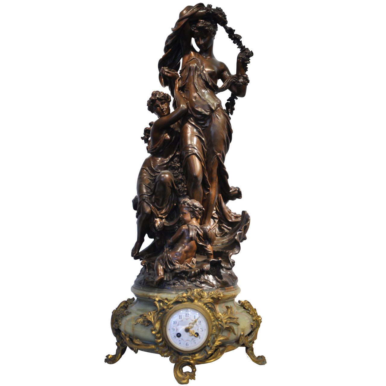 Emile Hébert, "Captives, " Brown Patina Bronze Forming Clock