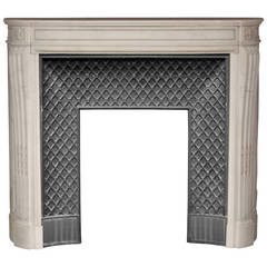 Rare Louis XVI Style Fireplace with Pearl Decor, Statuary Marble, 19th Century