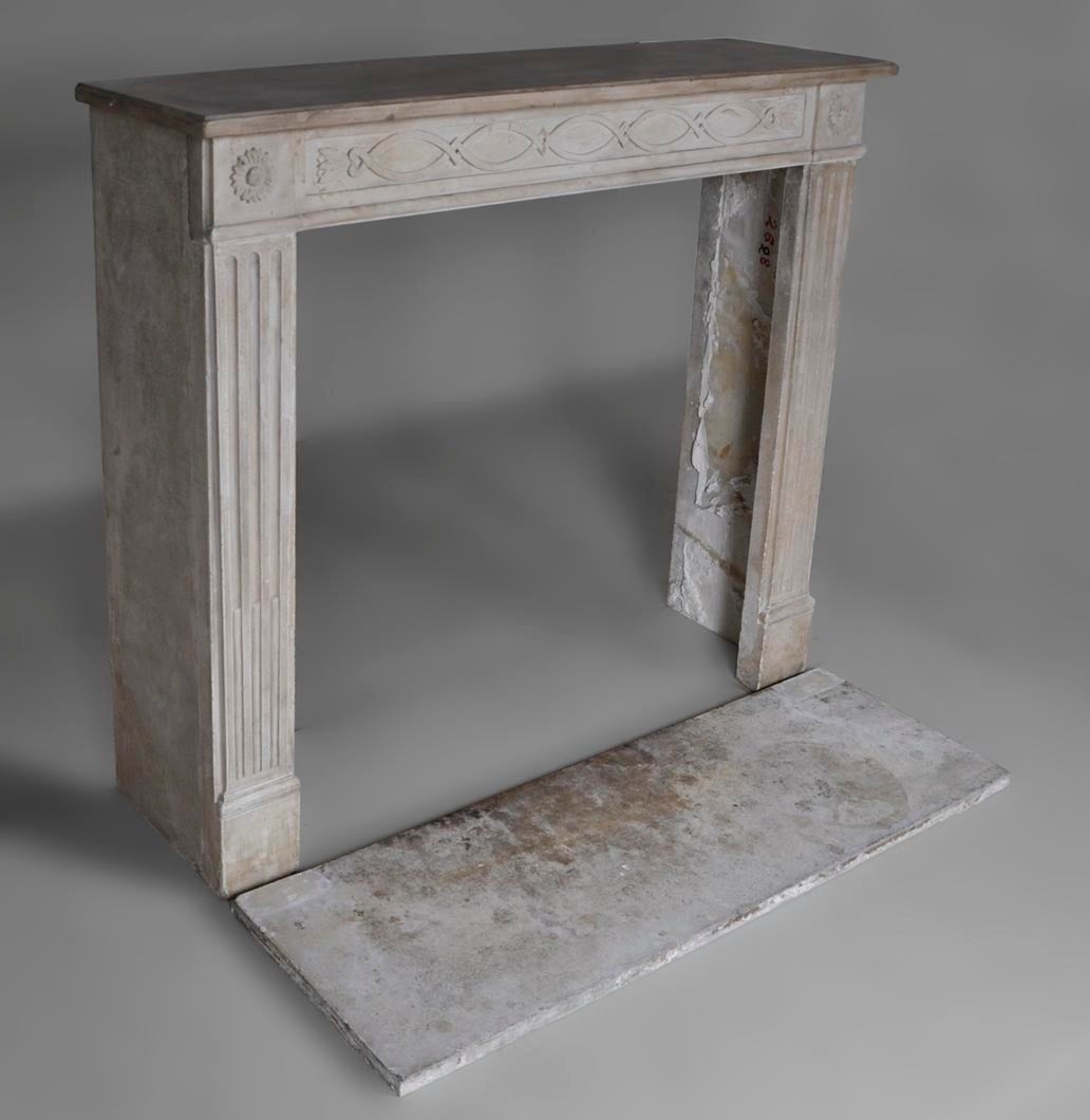 French Antique Louis XVI Style Stone Fireplace, 19th Century