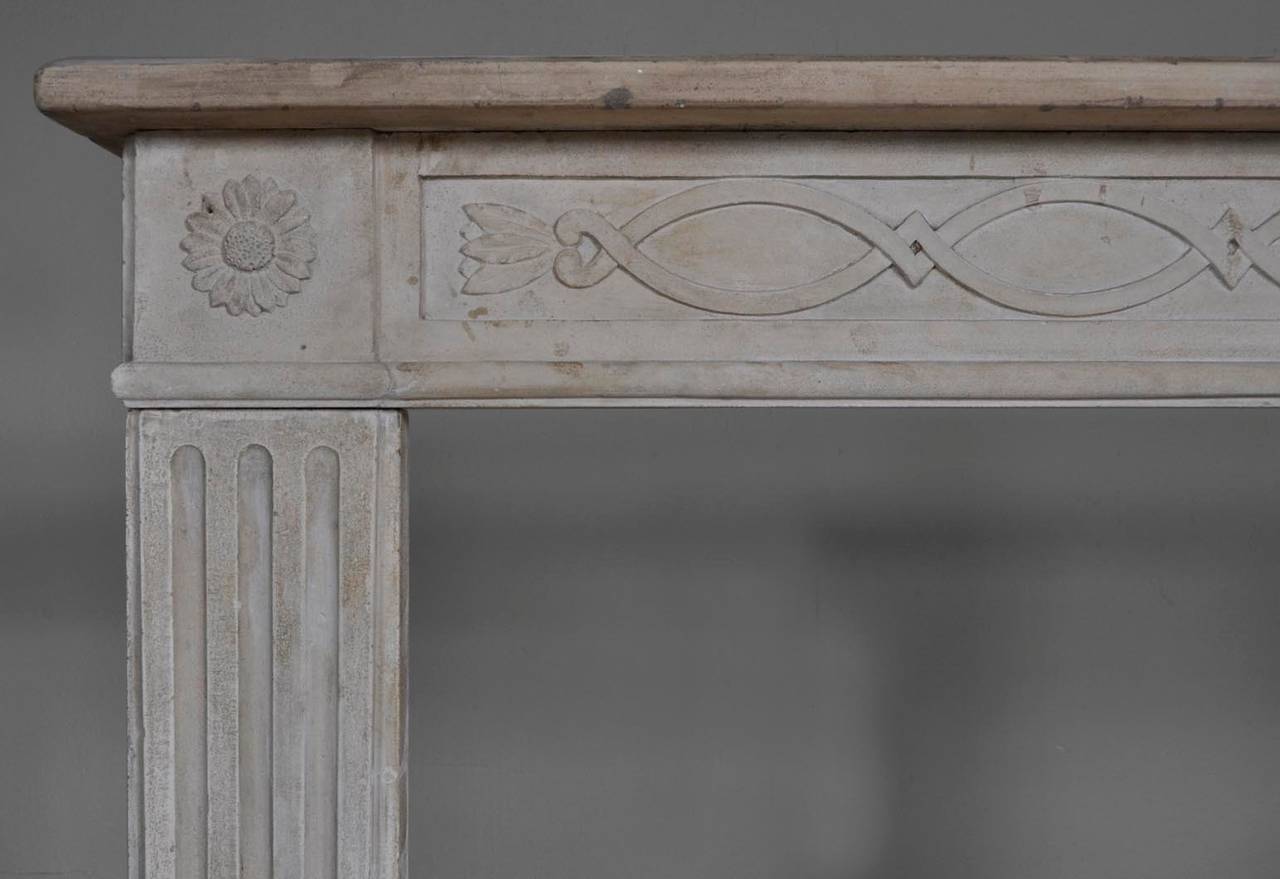 Antique Louis XVI Style Stone Fireplace, 19th Century In Good Condition In Saint Ouen, FR