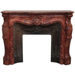Antique Louis XV Style Fireplace in an Extraordinary Brescia Sanguine Marble