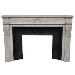Antique Louis XVI Style Fireplace in Carrara Marble 19th Century