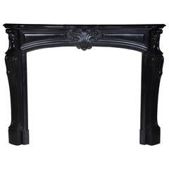 Rare Antique Louis XV Style Fireplace Sculpted in Black from Belgium Marble