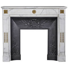 Louis XVI Style Fireplace in Arabescato Marble with Gilded Bronze, 19th Century
