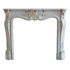 Antique Louis XV Style Fireplace Made out of White Carrara Marble, 19th Century