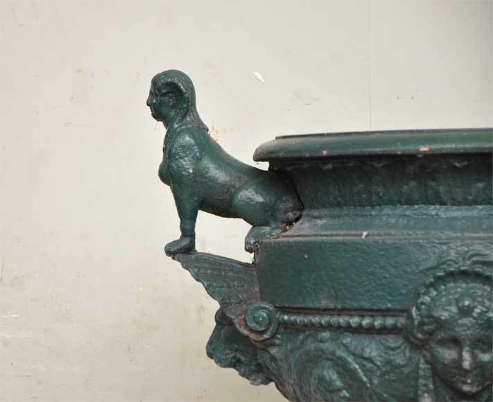 19th Century Antique cast iron vase with two sphinxes For Sale