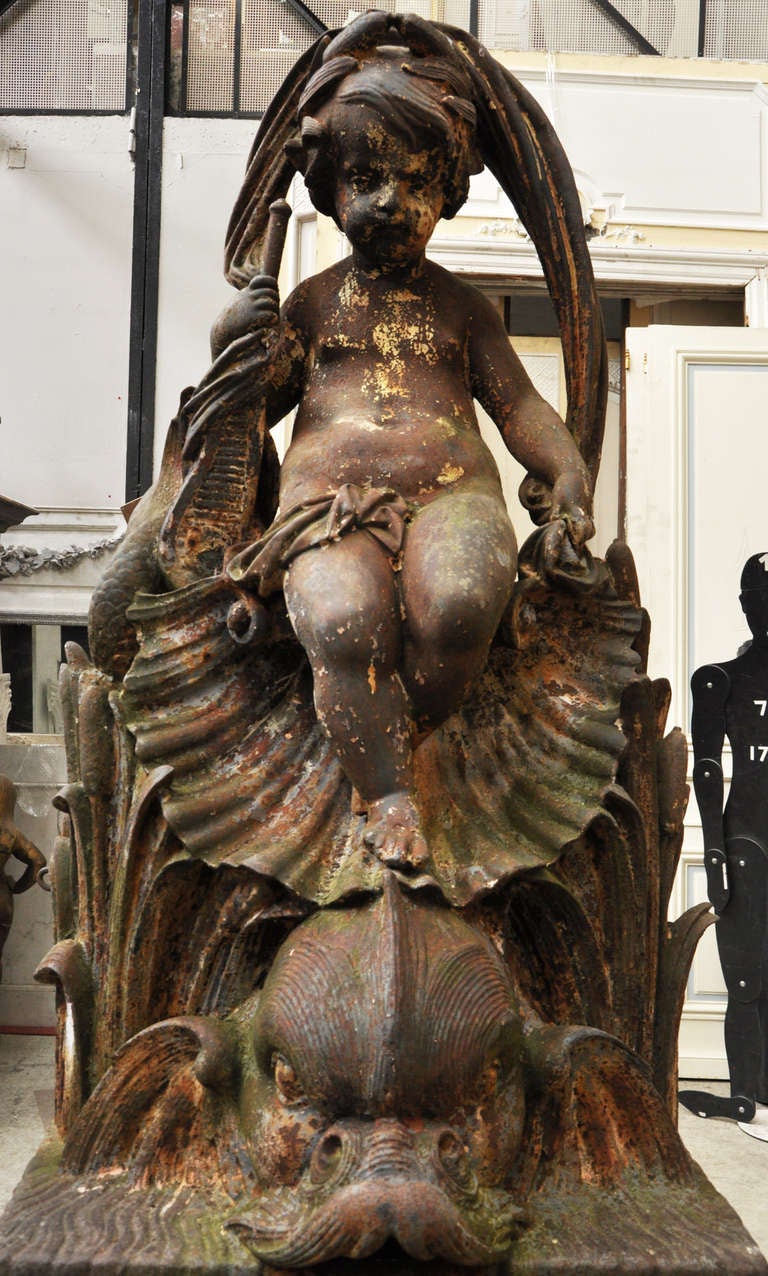 Napoleon III Cast Iron Garden Fountain with a Putti Sigend By 