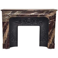 Antique Louis XIV Style Fireplace in a Rare Campan Rubané Marble, 19th Century