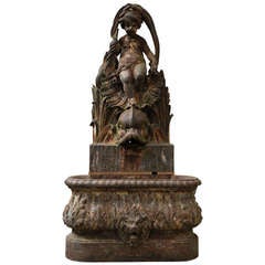 Cast Iron Garden Fountain with a Putti Sigend By "J.J. Ducel", 19th Century