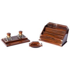 Vintage Ebony Macassar Five-Piece Art Deco Desk Set