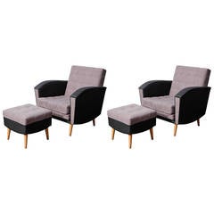 Pair of 1960s Armchairs and Ottomans