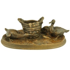 Vintage Bronze of Two Ducks and a Basket by Charles Gignoux