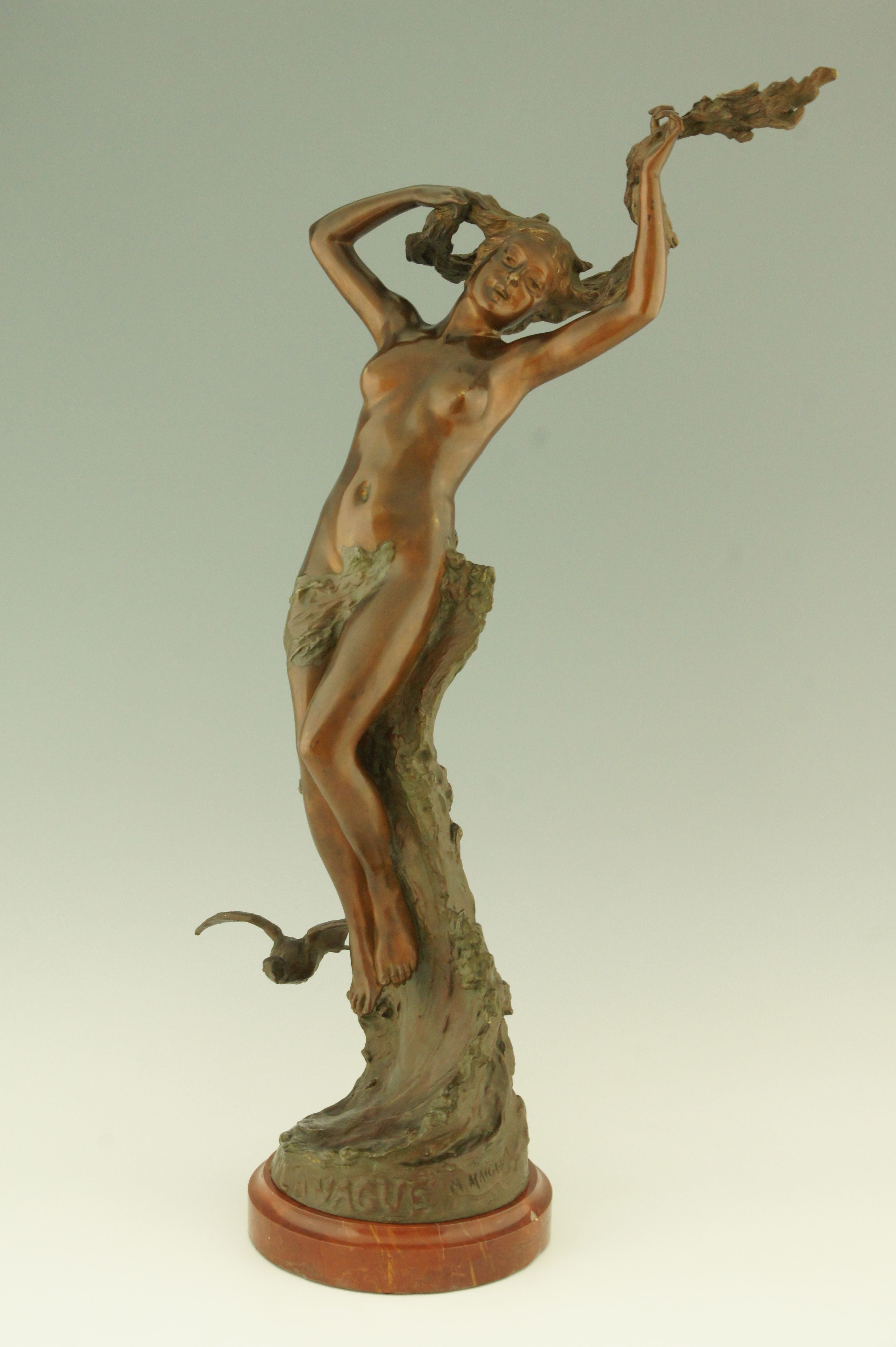 Art Nouveau Bronze of a Nude in the Waves by Maurice Maignan