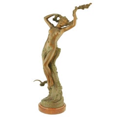Bronze Art Nouveau d'un nu dans les vagues par Maurice Maignan