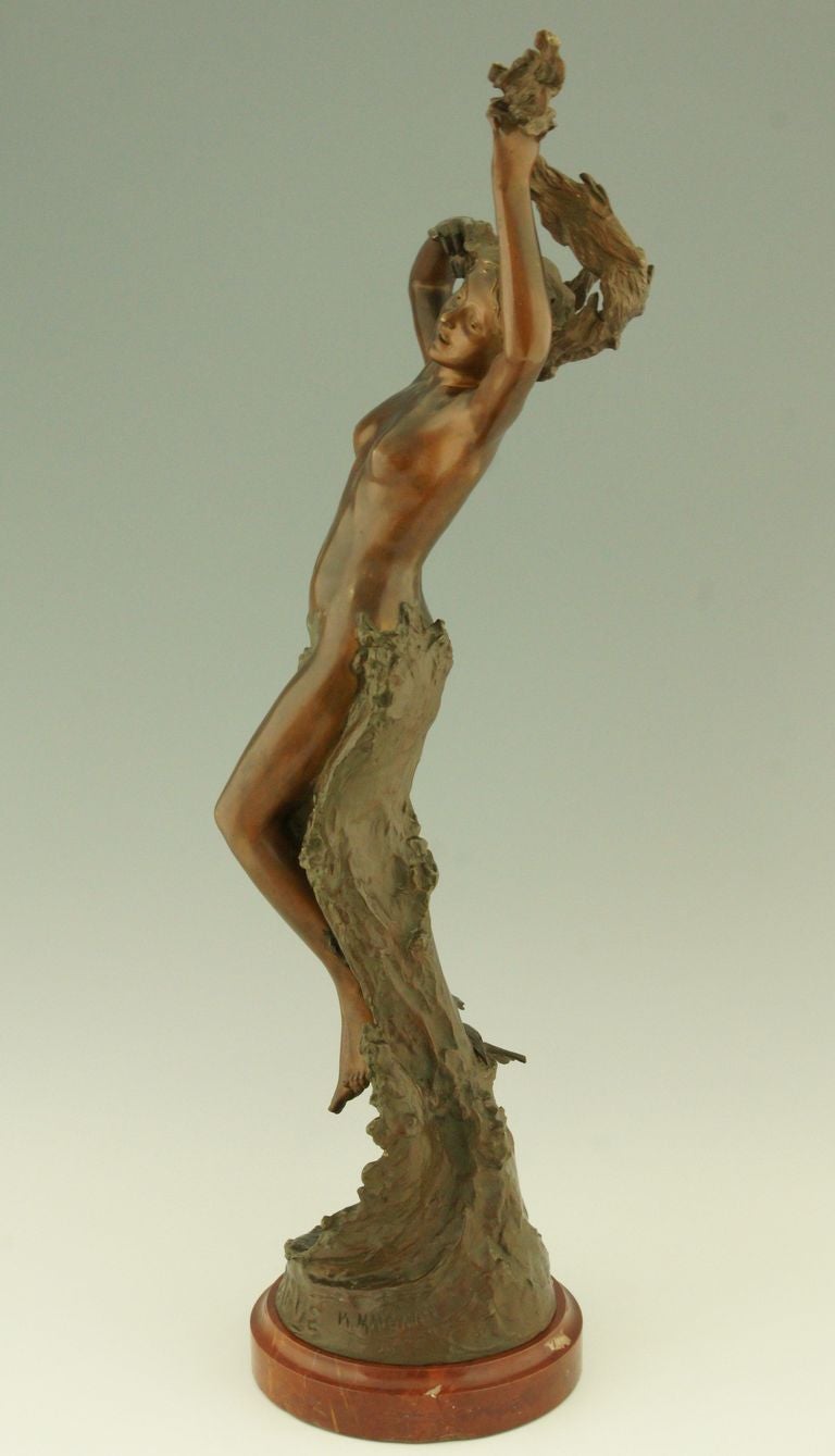 French Art Nouveau Bronze of a Nude in the Waves by Maurice Maignan