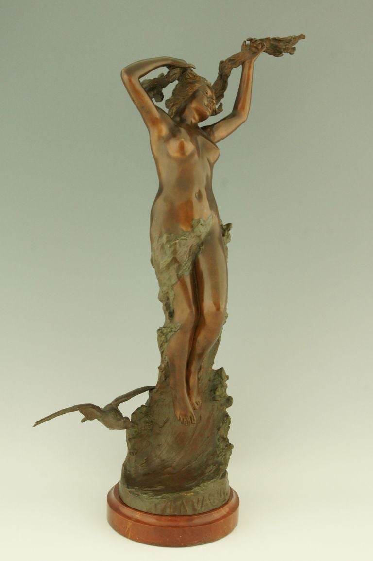 Art Nouveau Bronze of a Nude in the Waves by Maurice Maignan 1