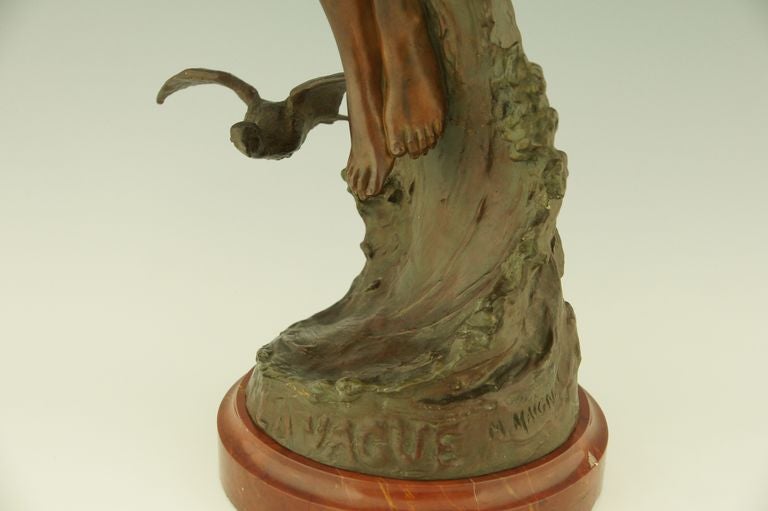 Art Nouveau Bronze of a Nude in the Waves by Maurice Maignan 4