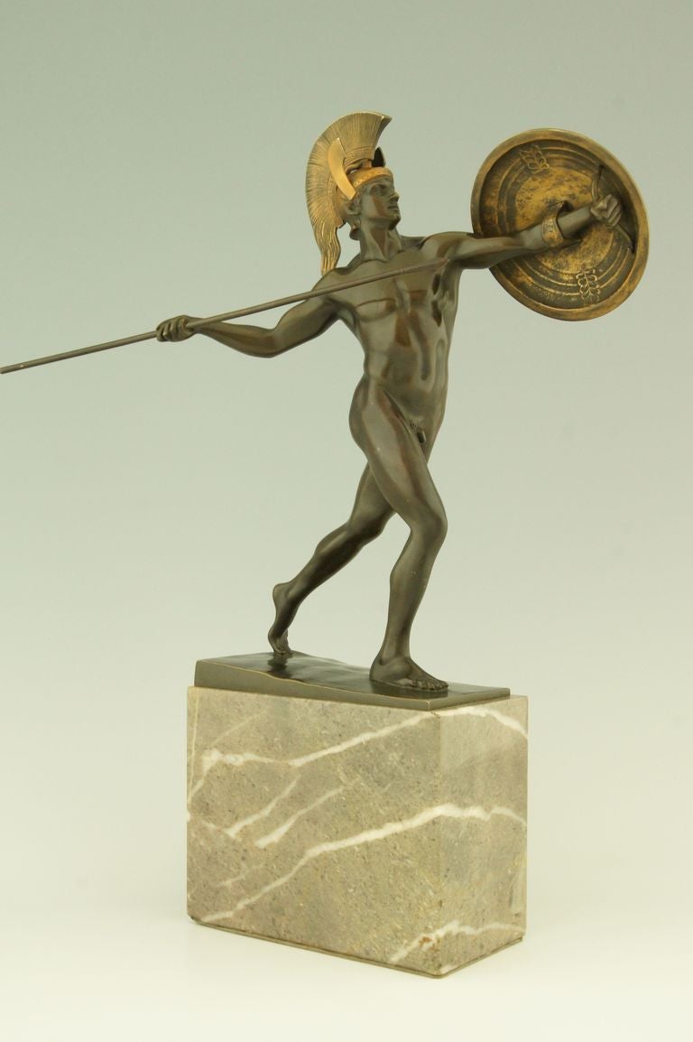 Neoclassical Antique Bronze of a Male Nude Achilles by Wilhelm Wandschneider, 1909